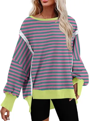 SHEWIN Womens Oversized Reverse Seam Sweatshirt Casual Long Sleeve Crewneck Lightweight Pullover Tops Loose Sweatshirts