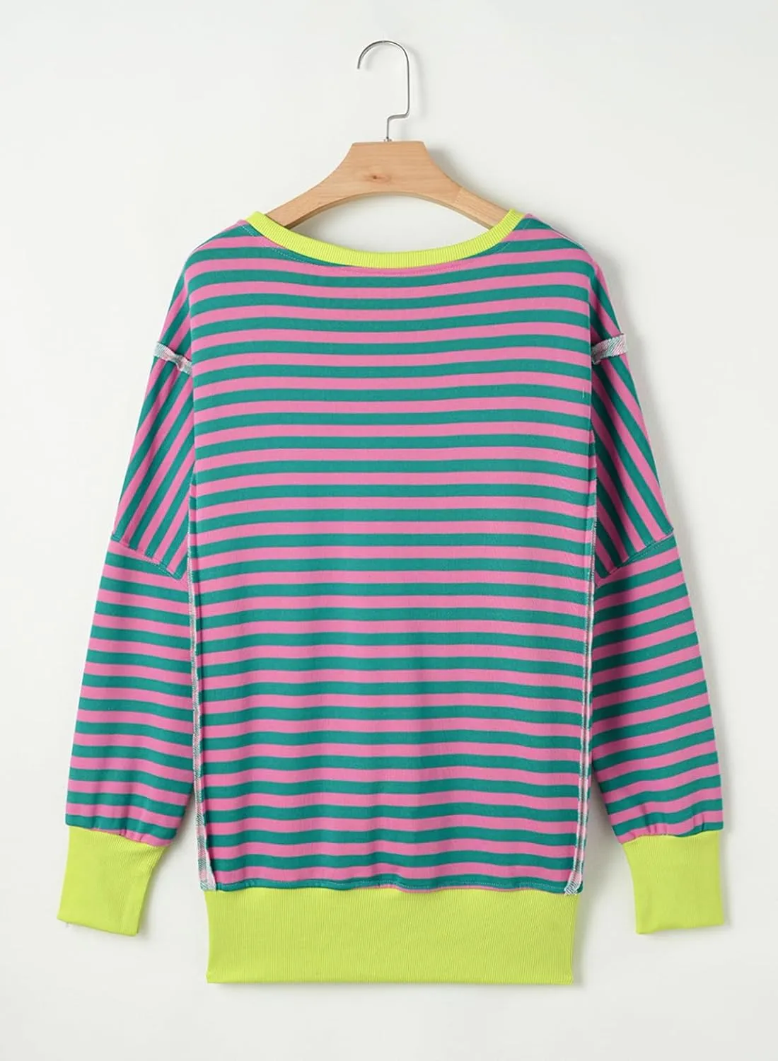 SHEWIN Womens Oversized Reverse Seam Sweatshirt Casual Long Sleeve Crewneck Lightweight Pullover Tops Loose Sweatshirts