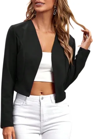 SOLY HUX Womens Open Front Crop Long Sleeve Cropped Blazer Fall Jacket Lightweight Short Casual Outwear Tops