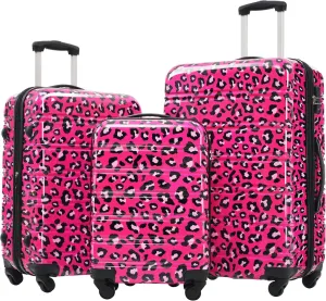 SVRCK Durable Protection with 3-Piece Hardshell Luggage Set, Lightweight Spinner Suitcases, Expandable 20", 24", 28", Leopard Pattern