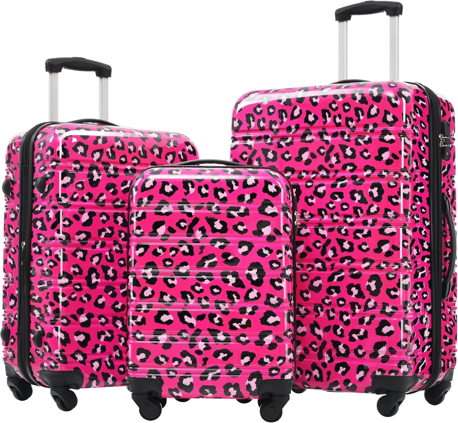 SVRCK Durable Protection with 3-Piece Hardshell Luggage Set, Lightweight Spinner Suitcases, Expandable 20", 24", 28", Leopard Pattern