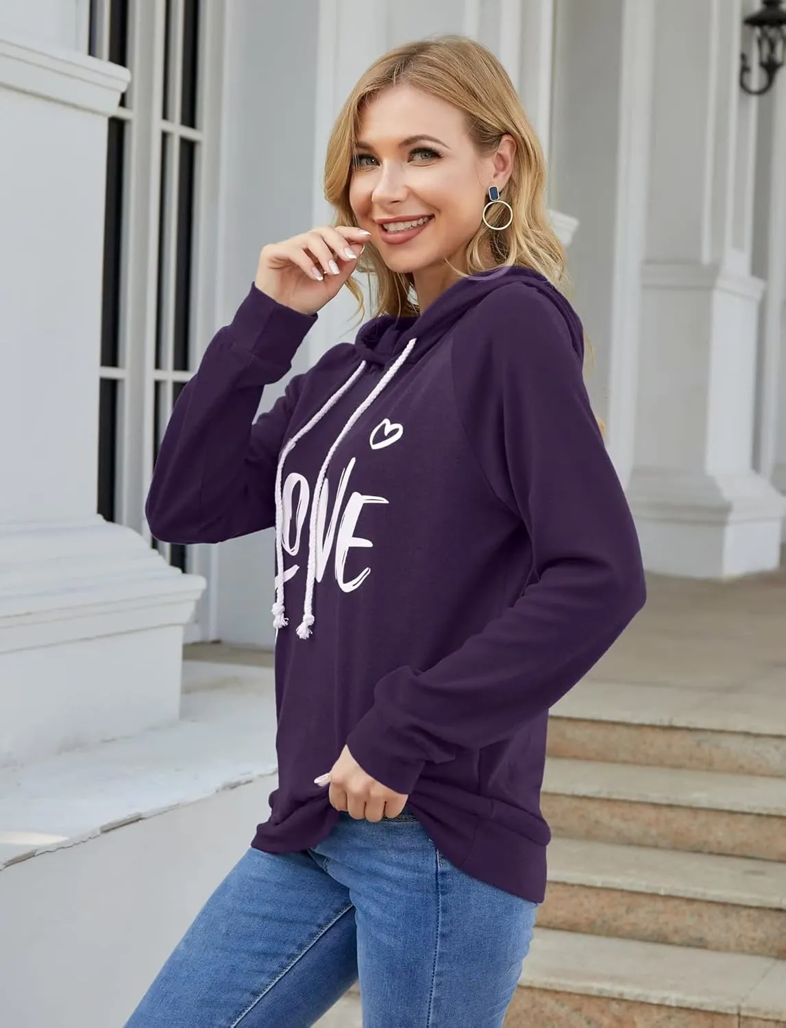 Syellowafter Women Casual Pullover Love Letter Printed Sweatshirt Lightweight Tops Blouse