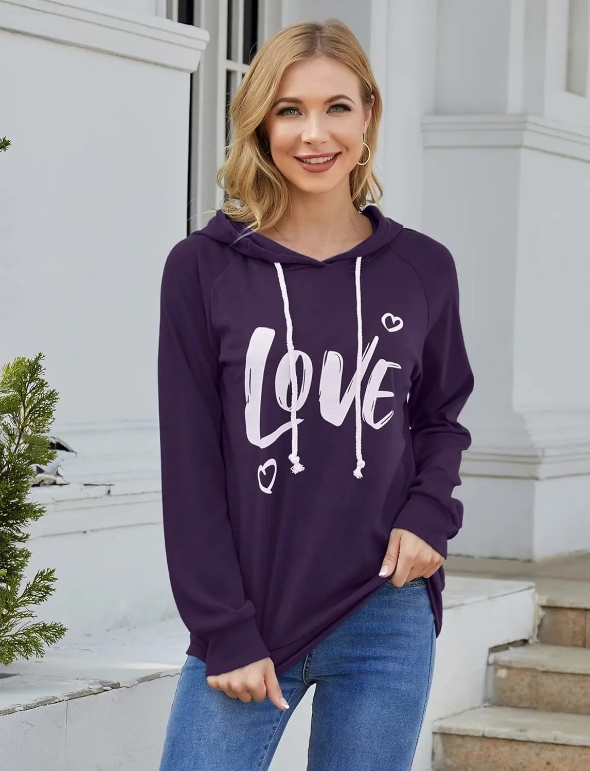 Syellowafter Women Casual Pullover Love Letter Printed Sweatshirt Lightweight Tops Blouse
