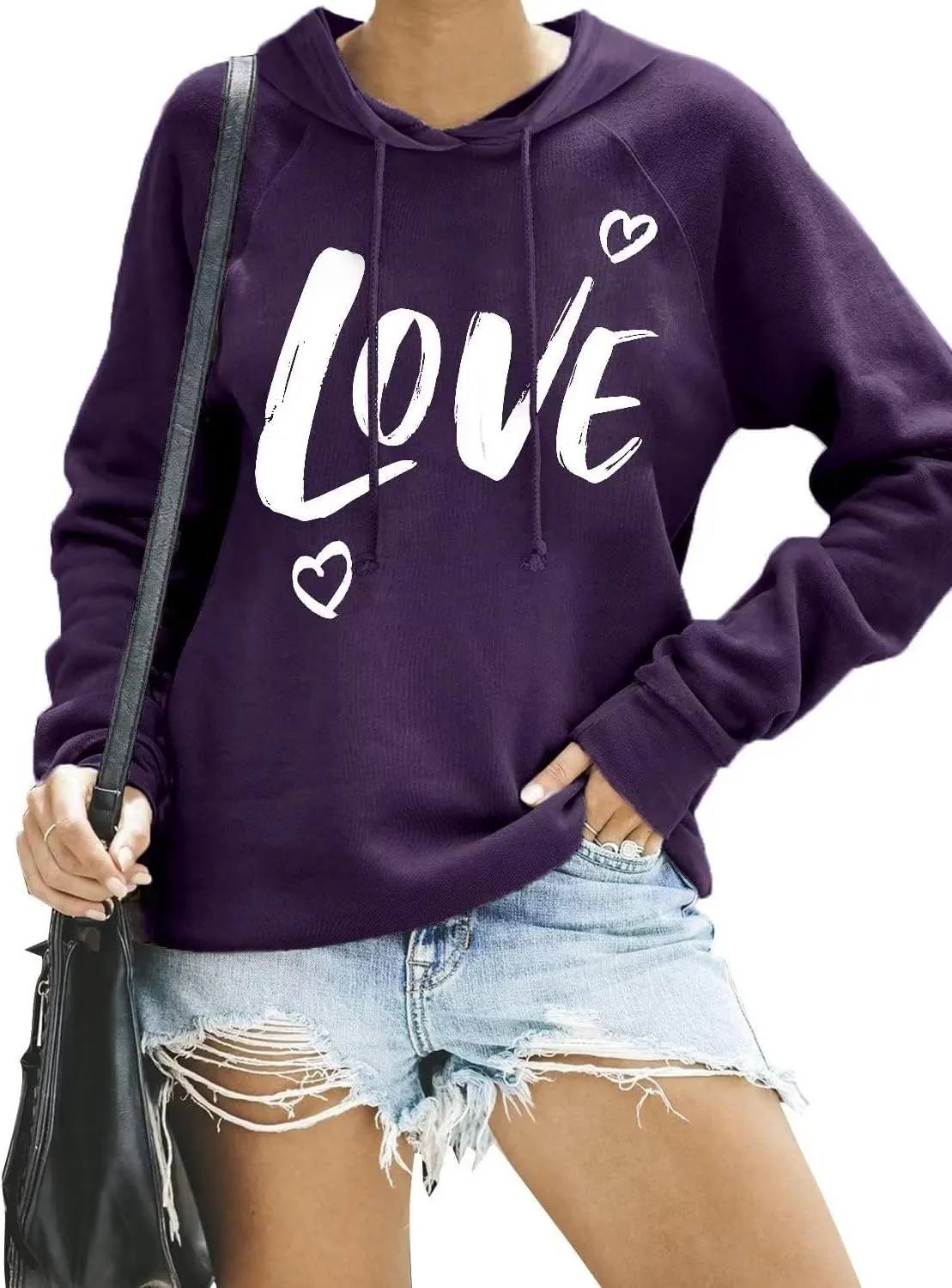 Syellowafter Women Casual Pullover Love Letter Printed Sweatshirt Lightweight Tops Blouse
