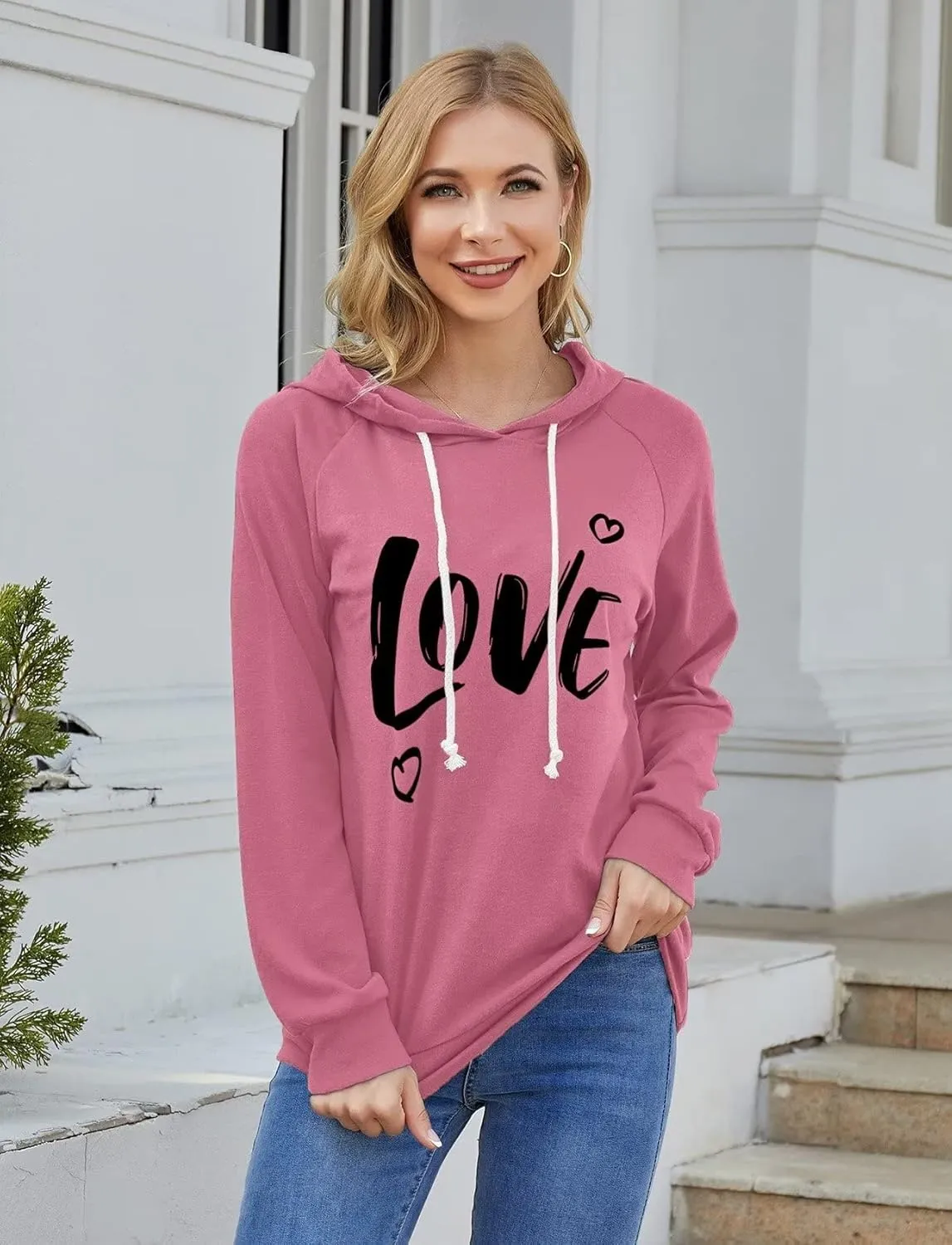 Syellowafter Women Casual Pullover Love Letter Printed Sweatshirt Lightweight Tops Blouse