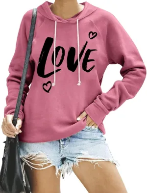 Syellowafter Women Casual Pullover Love Letter Printed Sweatshirt Lightweight Tops Blouse