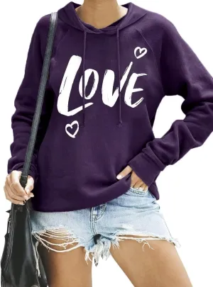 Syellowafter Women Casual Pullover Love Letter Printed Sweatshirt Lightweight Tops Blouse