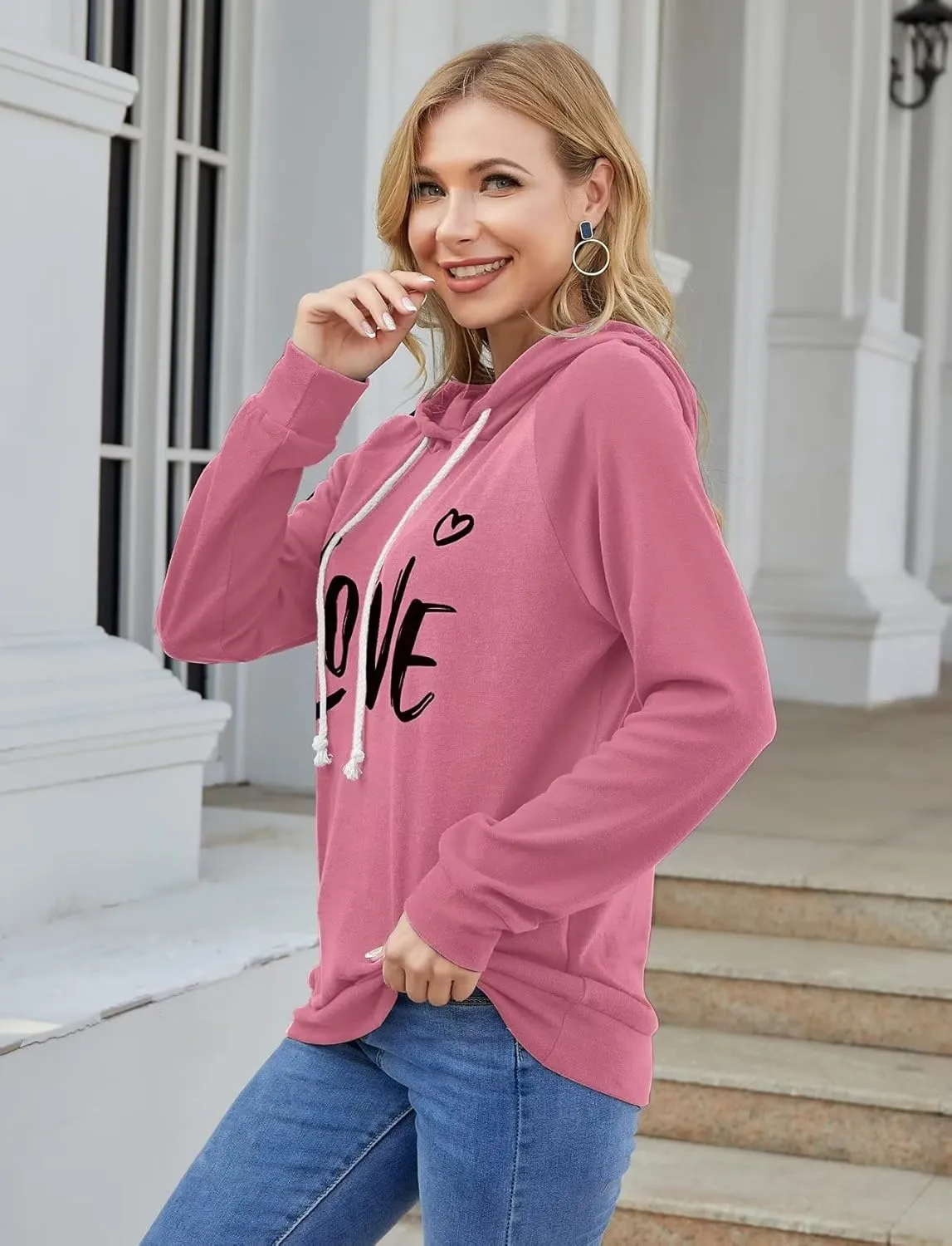 Syellowafter Women Casual Pullover Love Letter Printed Sweatshirt Lightweight Tops Blouse