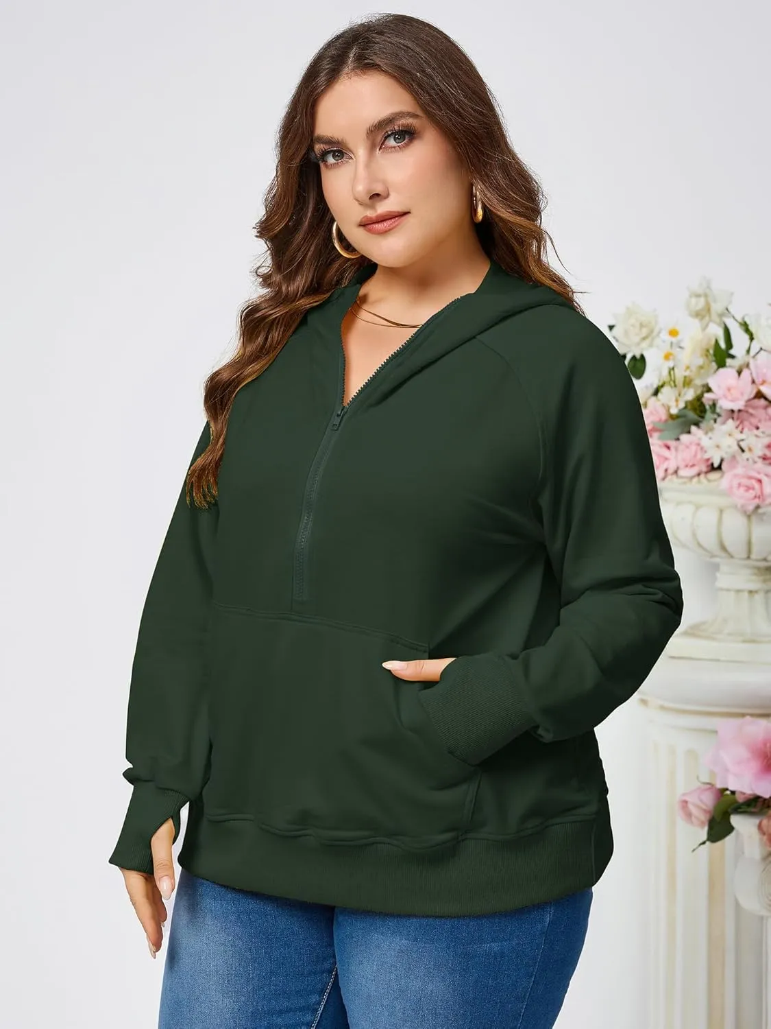 TAKEYAL Womens Plus Size Hoodies Oversized Sweatshirts Half Quarter Zip Pullover Long Sleeve Fall Outfits With Pocket