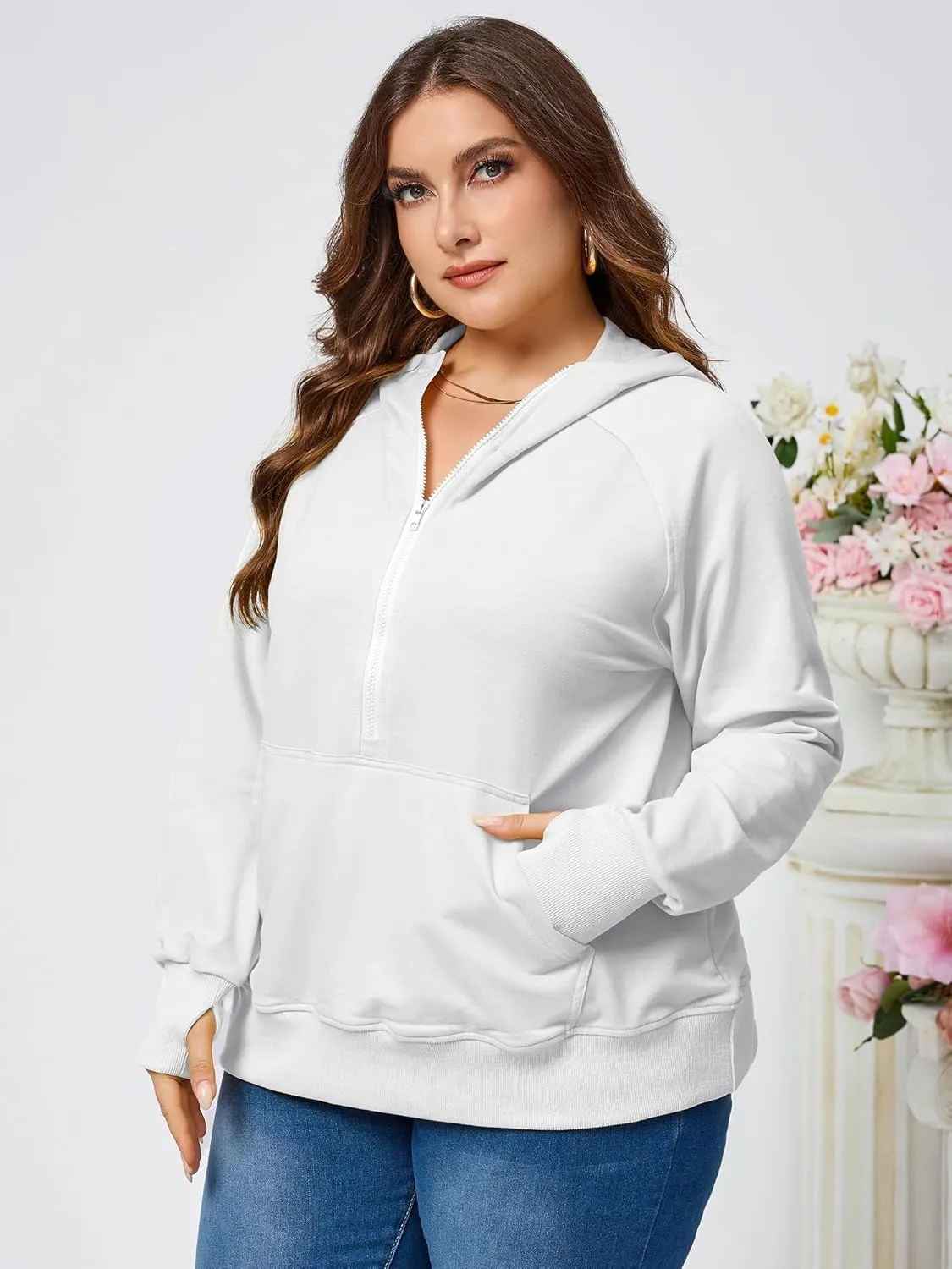 TAKEYAL Womens Plus Size Hoodies Oversized Sweatshirts Half Quarter Zip Pullover Long Sleeve Fall Outfits With Pocket