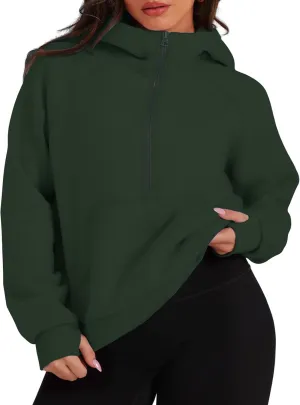 TAKEYAL Womens Plus Size Hoodies Oversized Sweatshirts Half Quarter Zip Pullover Long Sleeve Fall Outfits With Pocket