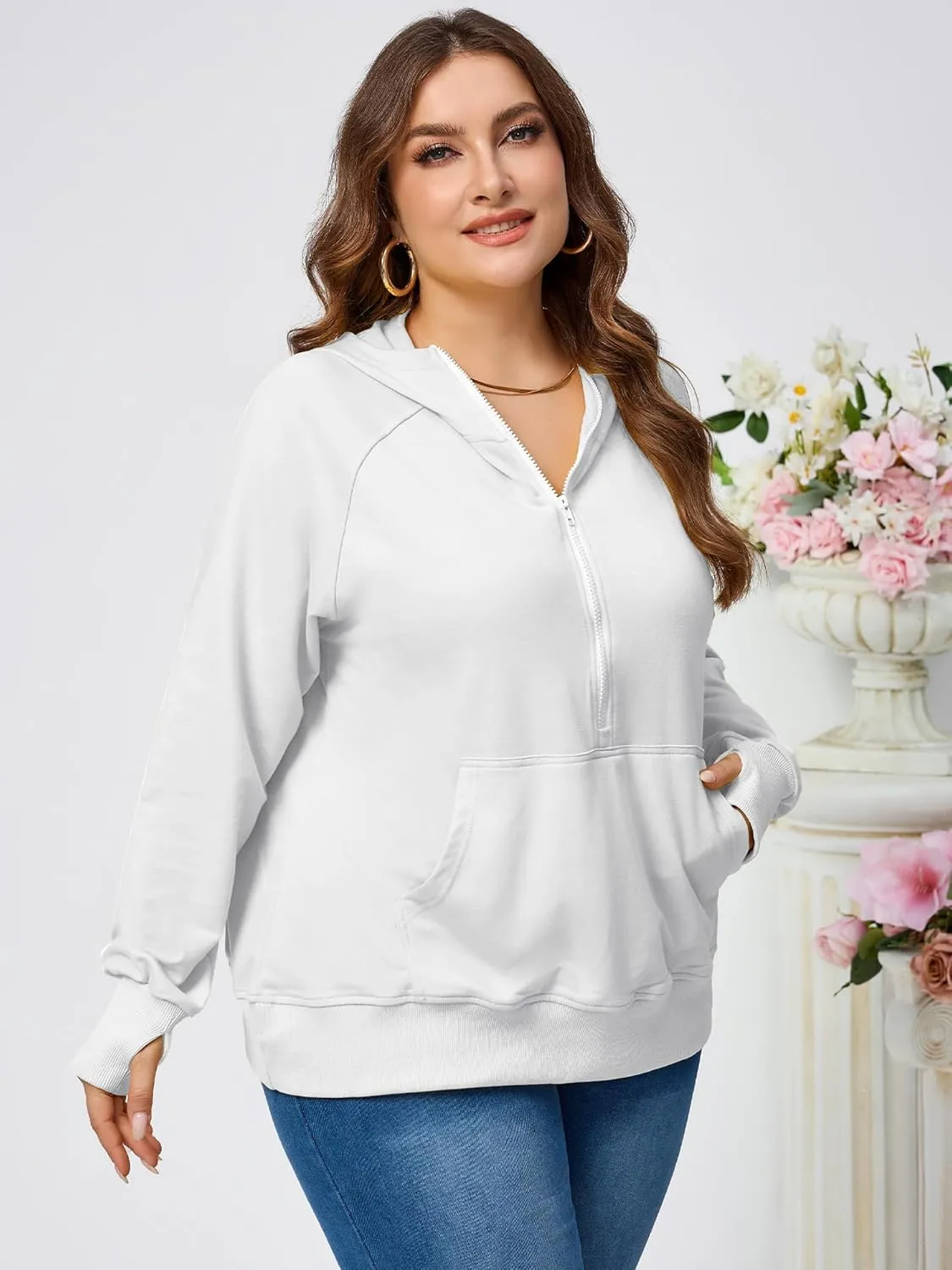 TAKEYAL Womens Plus Size Hoodies Oversized Sweatshirts Half Quarter Zip Pullover Long Sleeve Fall Outfits With Pocket