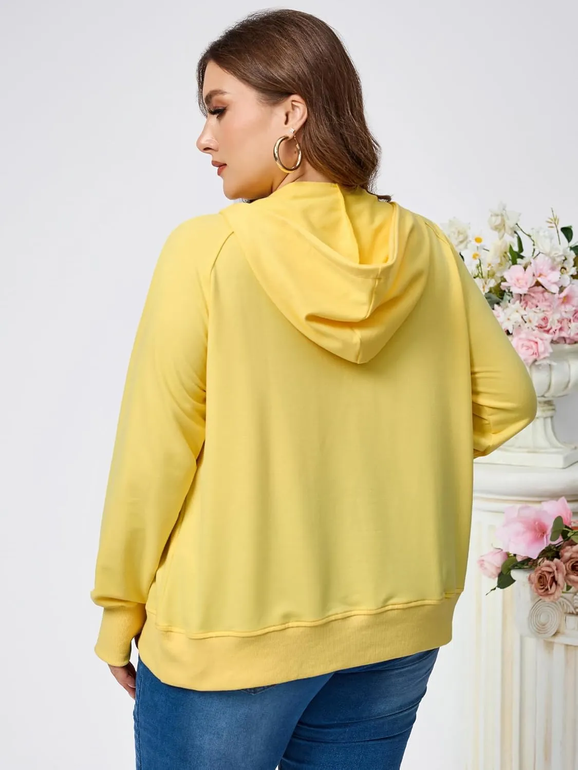 TAKEYAL Womens Plus Size Hoodies Oversized Sweatshirts Half Quarter Zip Pullover Long Sleeve Fall Outfits With Pocket