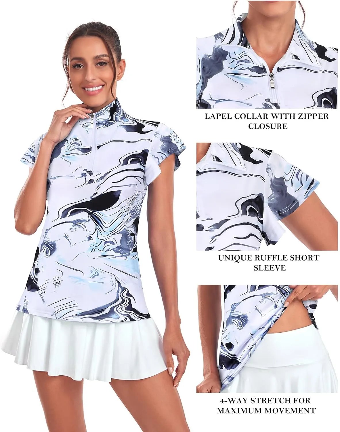 Tanst Sky Women's Golf Polo Shirts Zip Up Ruffles Short Sleeve Workout Tops Quick Dry