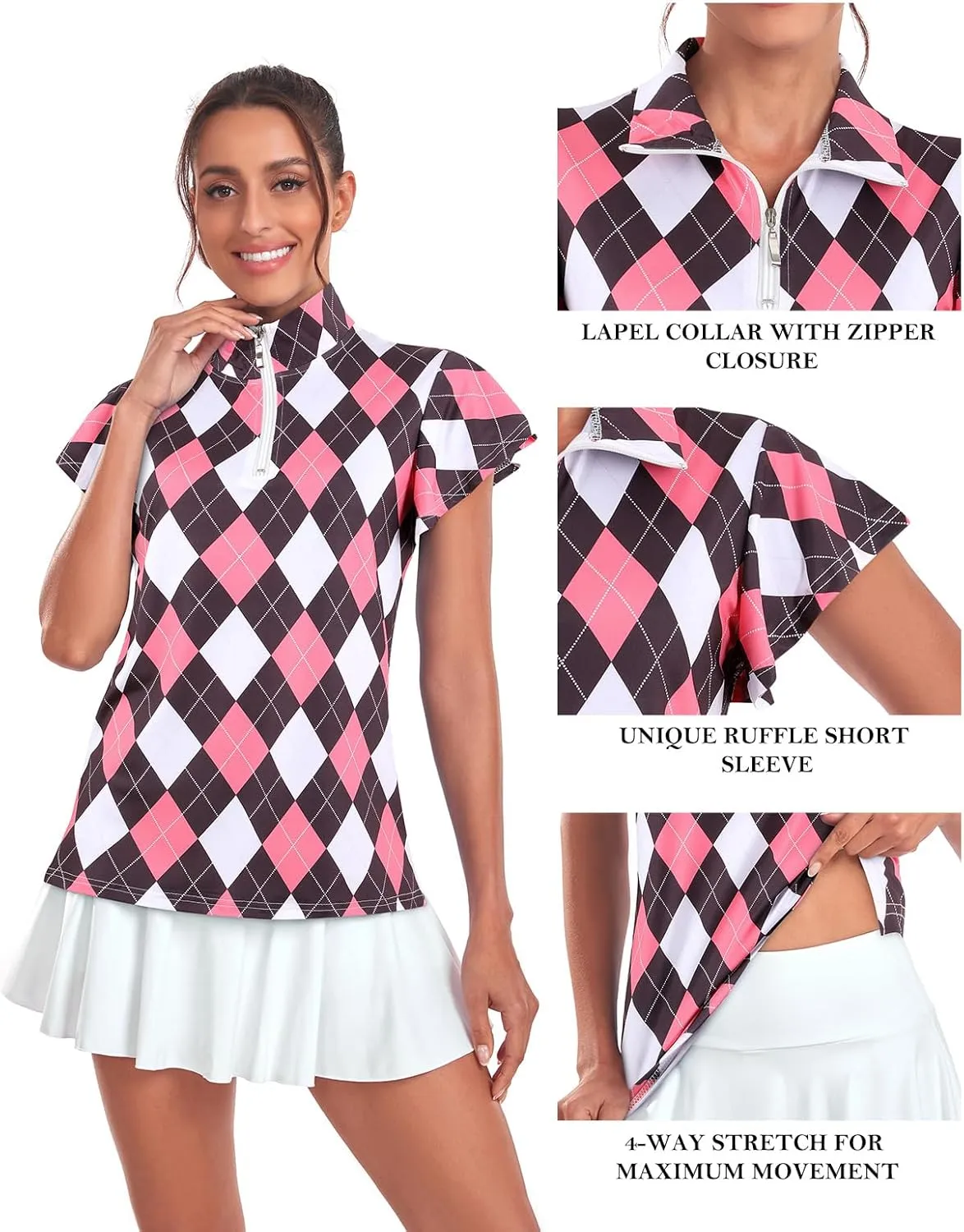 Tanst Sky Women's Golf Polo Shirts Zip Up Ruffles Short Sleeve Workout Tops Quick Dry
