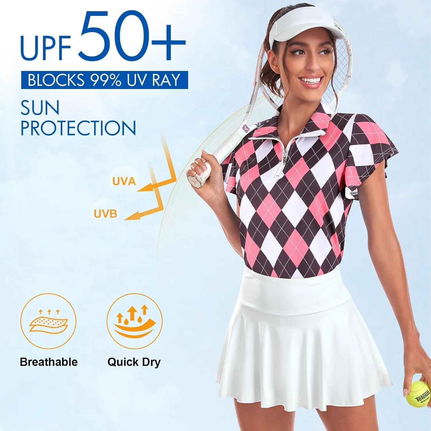 Tanst Sky Women's Golf Polo Shirts Zip Up Ruffles Short Sleeve Workout Tops Quick Dry