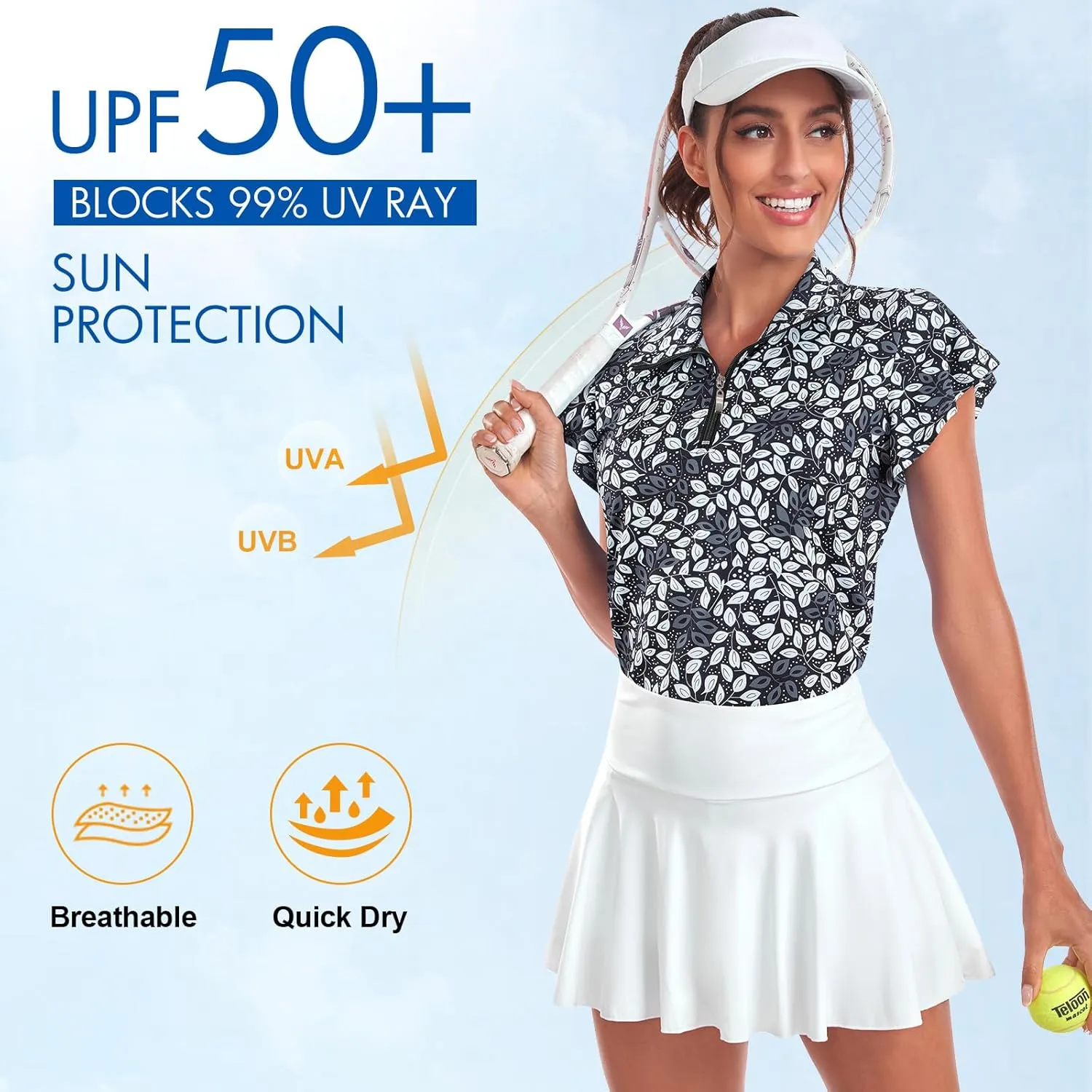 Tanst Sky Women's Golf Polo Shirts Zip Up Ruffles Short Sleeve Workout Tops Quick Dry