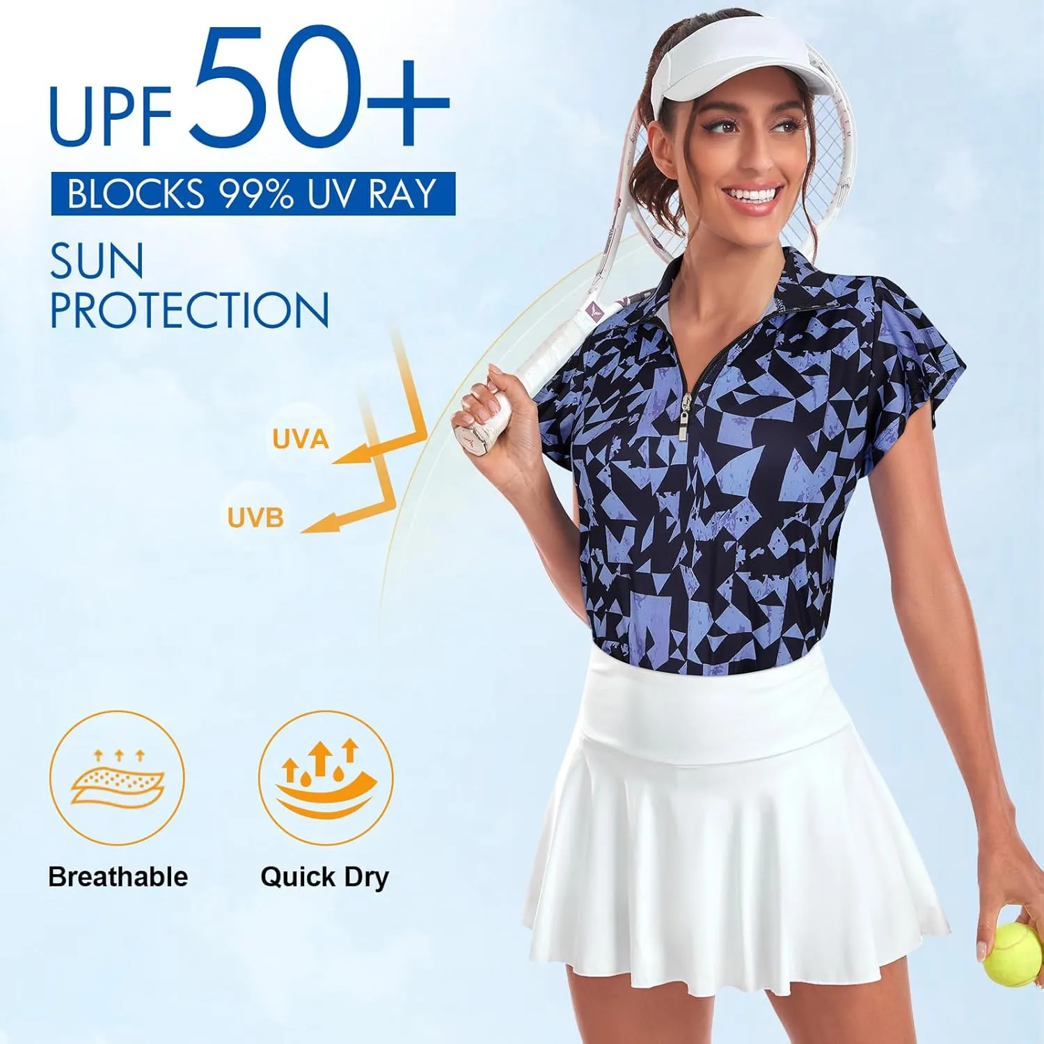 Tanst Sky Women's Golf Polo Shirts Zip Up Ruffles Short Sleeve Workout Tops Quick Dry