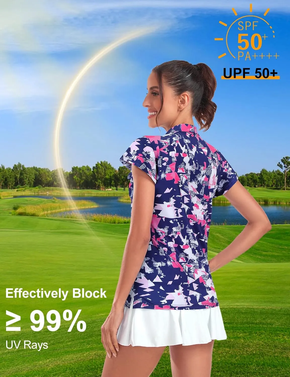 Tanst Sky Women's Golf Polo Shirts Zip Up Ruffles Short Sleeve Workout Tops Quick Dry