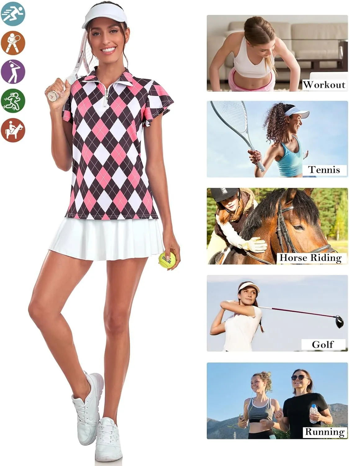 Tanst Sky Women's Golf Polo Shirts Zip Up Ruffles Short Sleeve Workout Tops Quick Dry