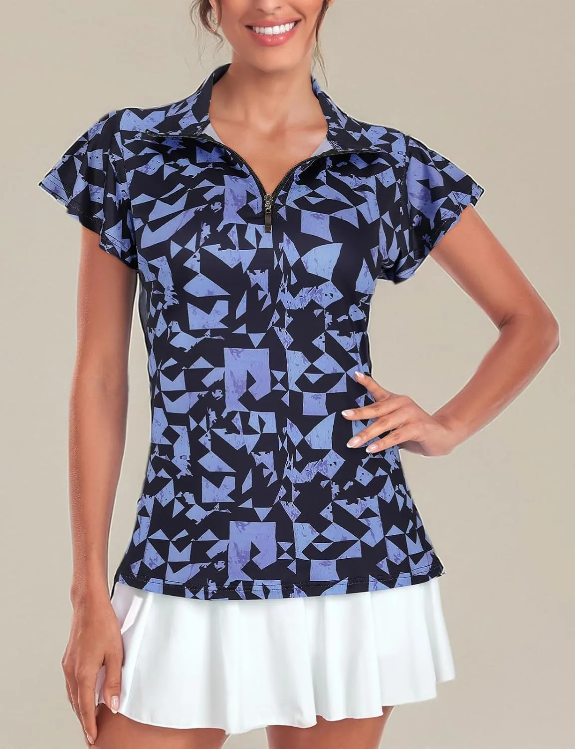 Tanst Sky Women's Golf Polo Shirts Zip Up Ruffles Short Sleeve Workout Tops Quick Dry