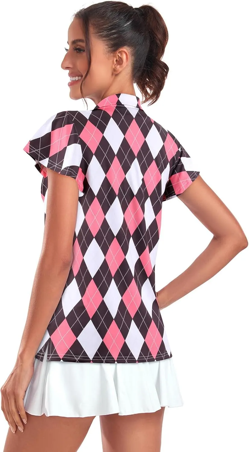 Tanst Sky Women's Golf Polo Shirts Zip Up Ruffles Short Sleeve Workout Tops Quick Dry