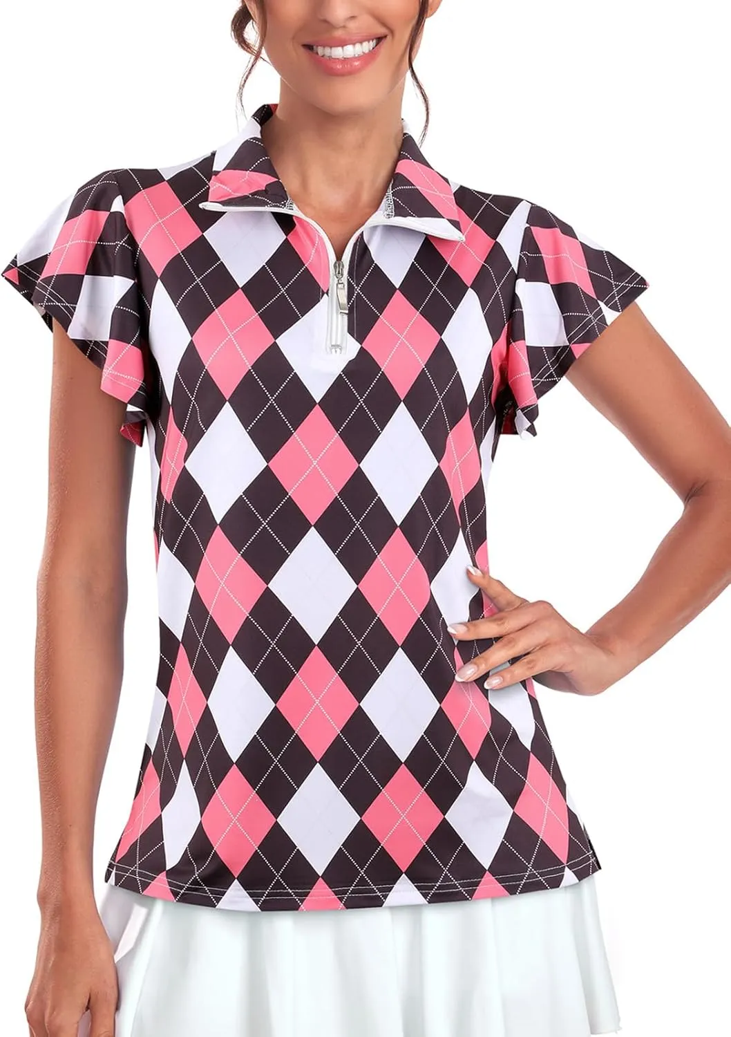 Tanst Sky Women's Golf Polo Shirts Zip Up Ruffles Short Sleeve Workout Tops Quick Dry