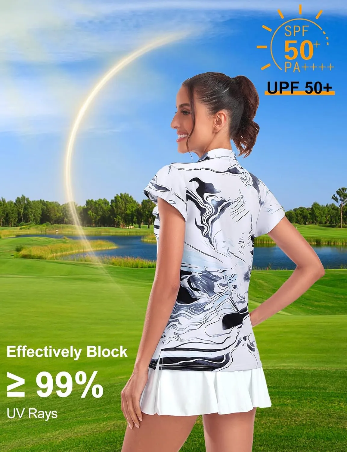 Tanst Sky Women's Golf Polo Shirts Zip Up Ruffles Short Sleeve Workout Tops Quick Dry