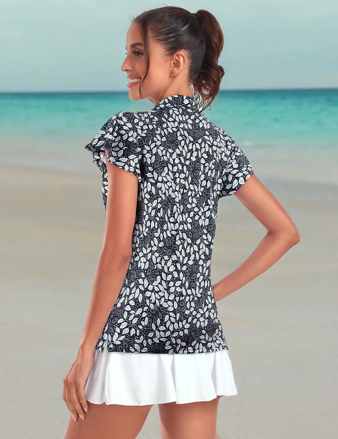 Tanst Sky Women's Golf Polo Shirts Zip Up Ruffles Short Sleeve Workout Tops Quick Dry
