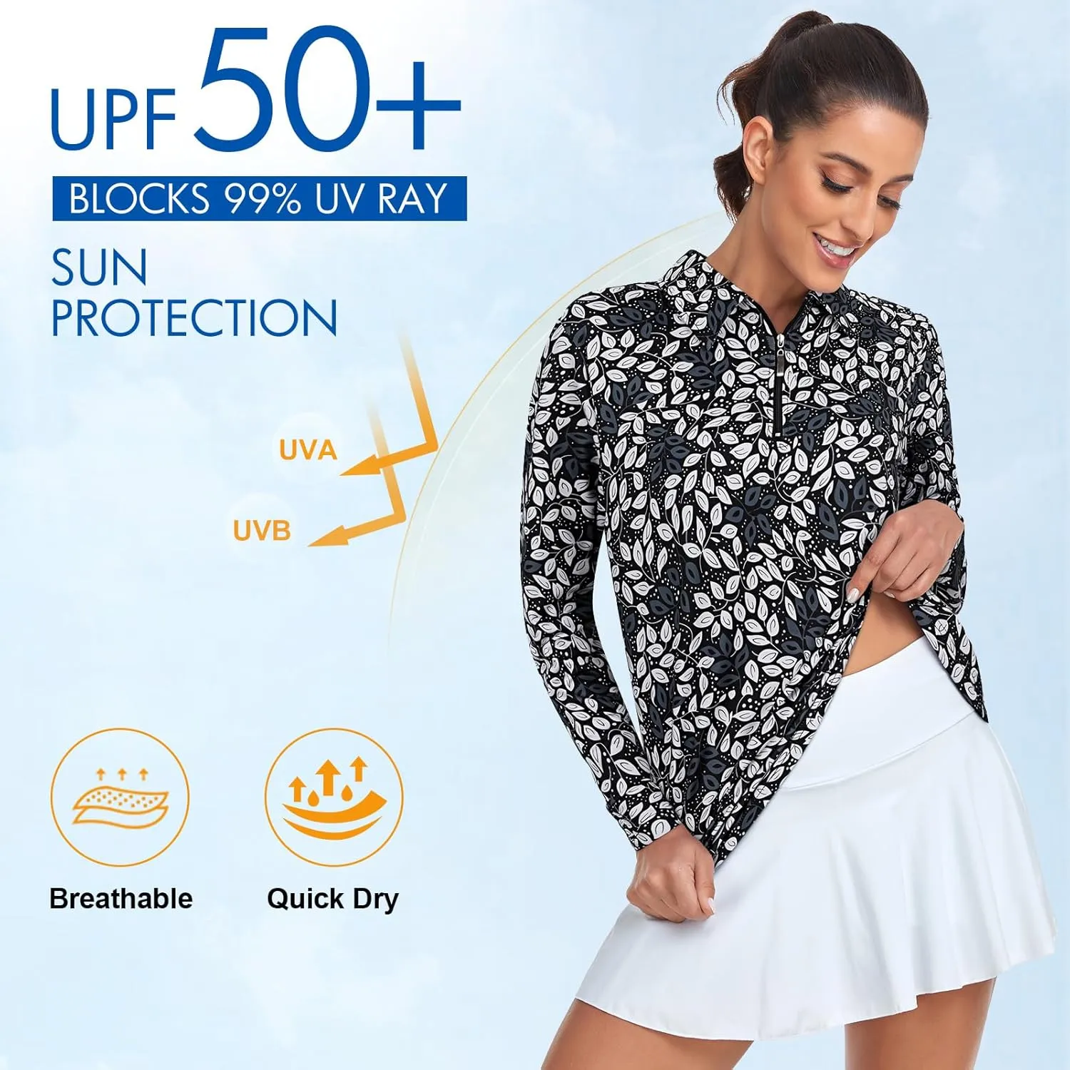 Tanst Sky Women's Golf Shirt UPF 50  Long Sleeve Quarter Zip Pullover Athletic Hiking Workout Tops