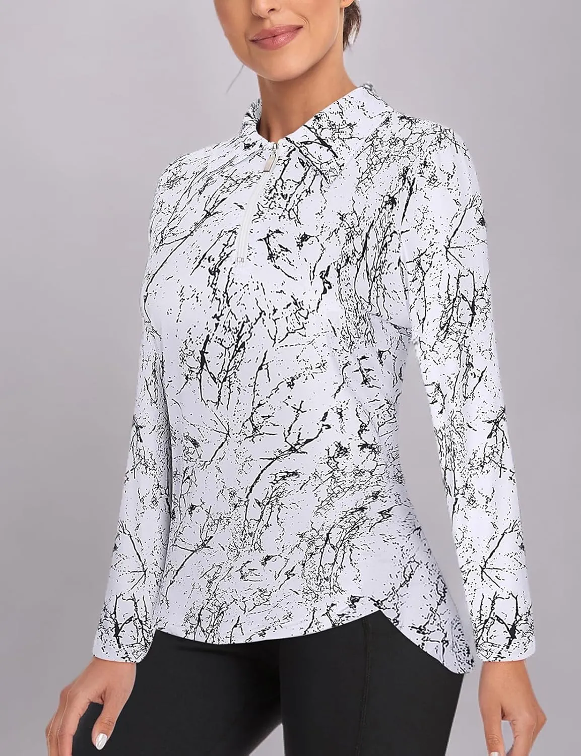 Tanst Sky Women's Golf Shirt UPF 50  Long Sleeve Quarter Zip Pullover Athletic Hiking Workout Tops