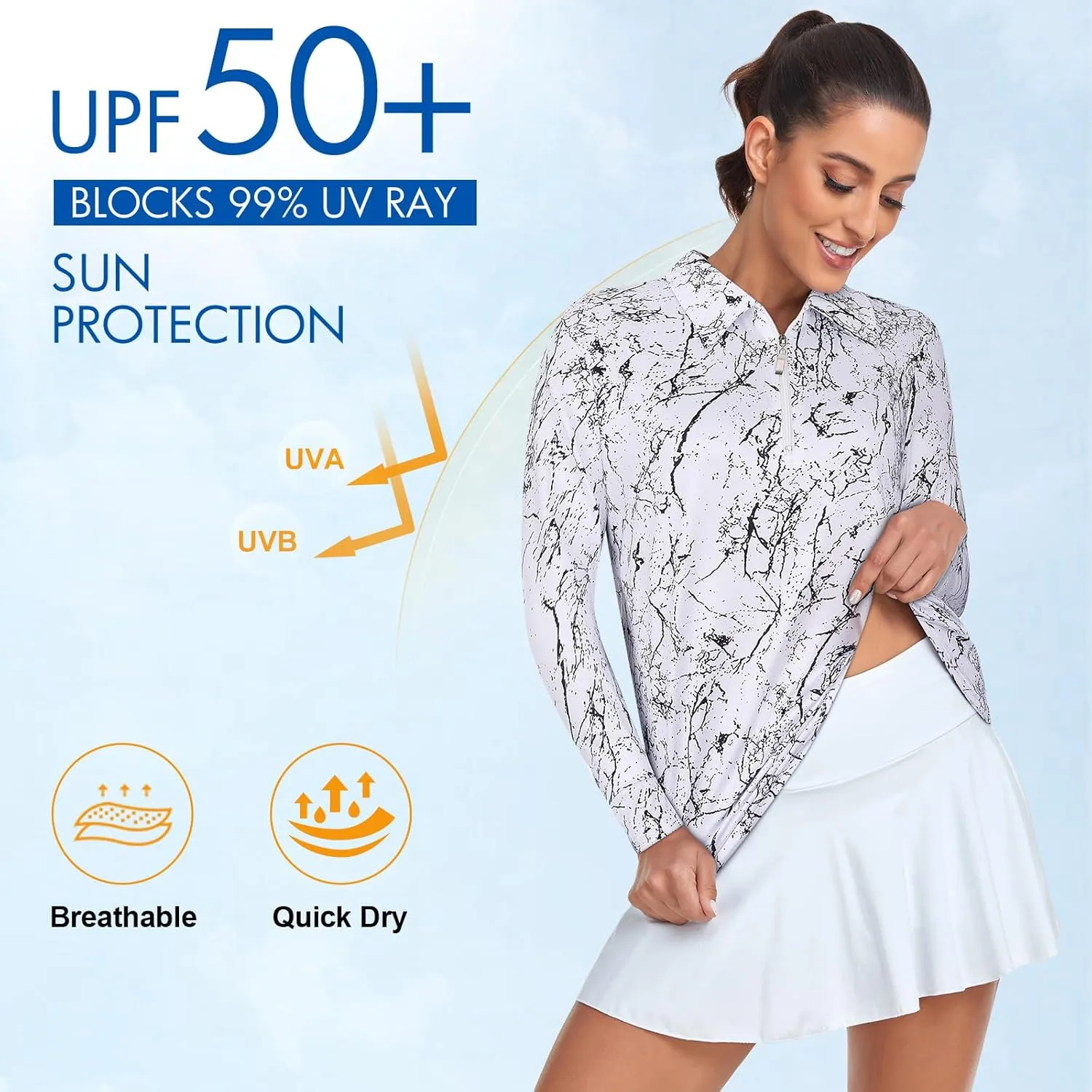 Tanst Sky Women's Golf Shirt UPF 50  Long Sleeve Quarter Zip Pullover Athletic Hiking Workout Tops