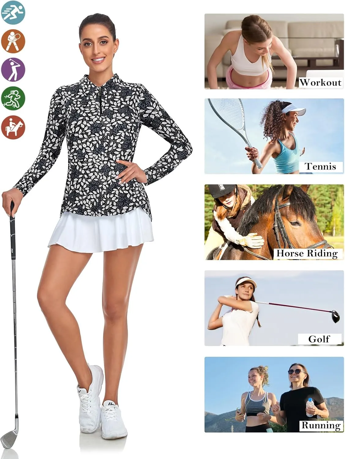 Tanst Sky Women's Golf Shirt UPF 50  Long Sleeve Quarter Zip Pullover Athletic Hiking Workout Tops