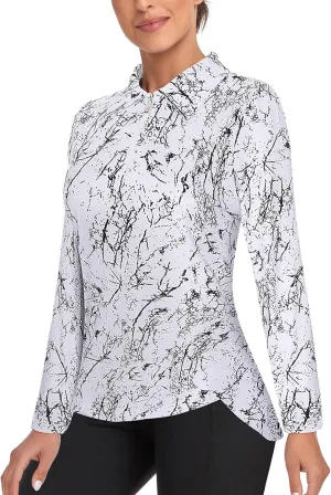 Tanst Sky Women's Golf Shirt UPF 50  Long Sleeve Quarter Zip Pullover Athletic Hiking Workout Tops