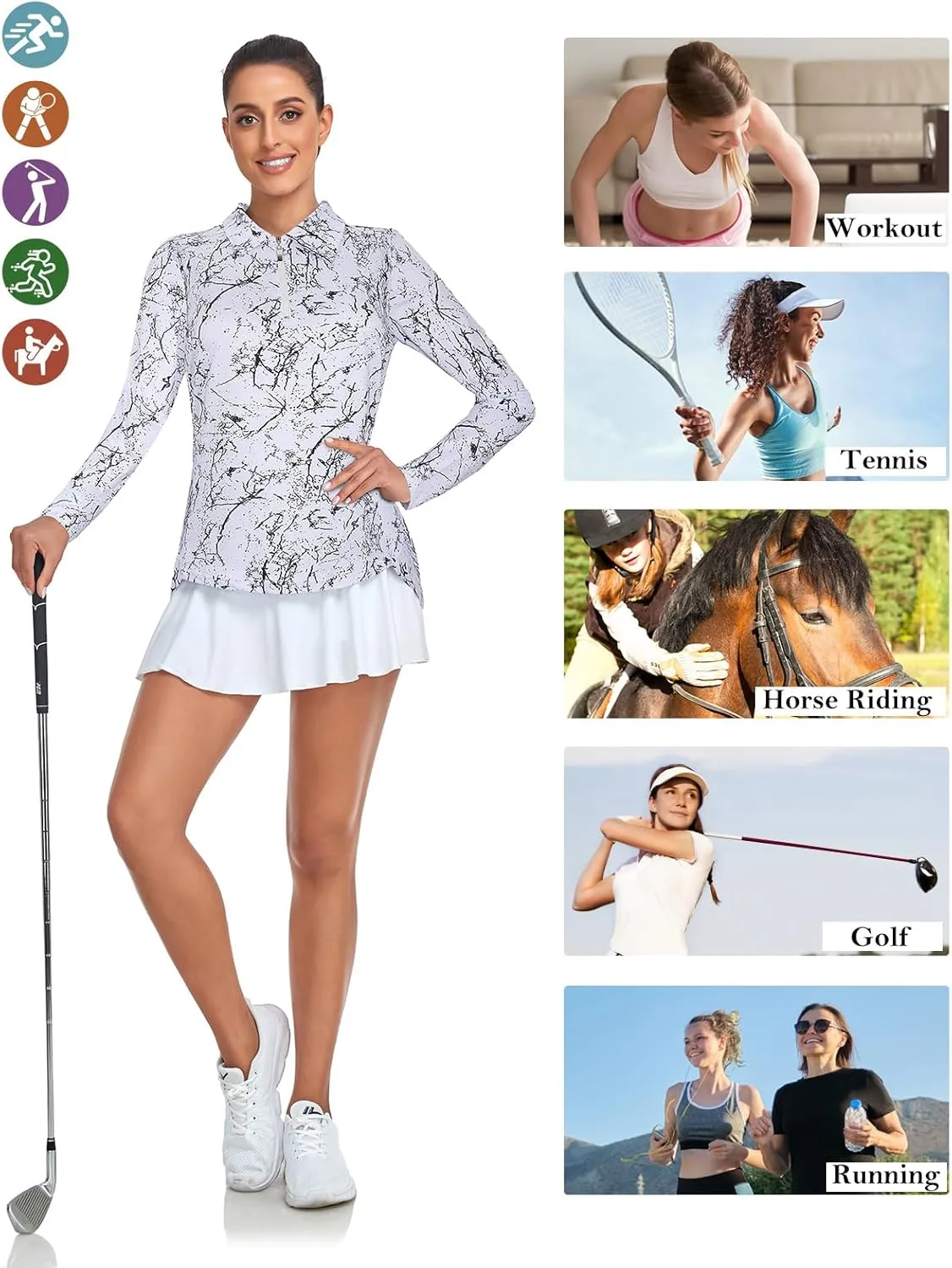 Tanst Sky Women's Golf Shirt UPF 50  Long Sleeve Quarter Zip Pullover Athletic Hiking Workout Tops