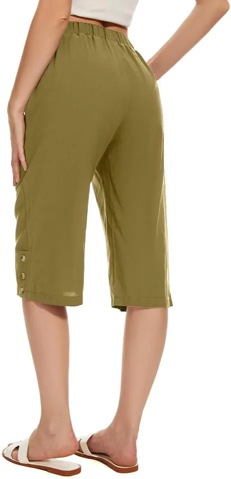 TBA Wide Leg Straight Capri Pants for Women Drawstring Elastic High Waist Joggers Pants Casual Cropped Trousers with Pockets