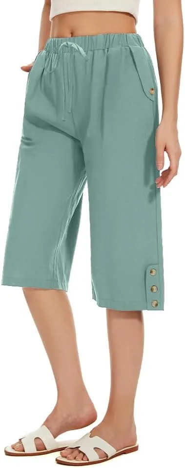 TBA Wide Leg Straight Capri Pants for Women Drawstring Elastic High Waist Joggers Pants Casual Cropped Trousers with Pockets