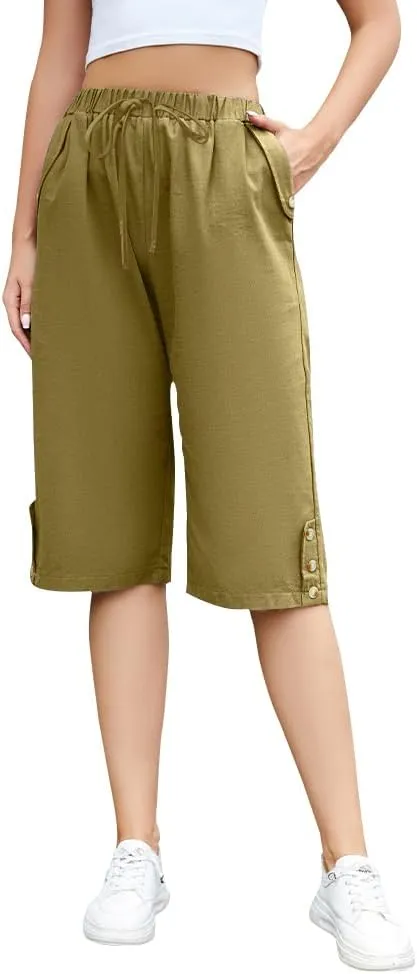 TBA Wide Leg Straight Capri Pants for Women Drawstring Elastic High Waist Joggers Pants Casual Cropped Trousers with Pockets
