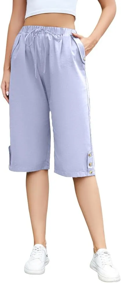 TBA Wide Leg Straight Capri Pants for Women Drawstring Elastic High Waist Joggers Pants Casual Cropped Trousers with Pockets