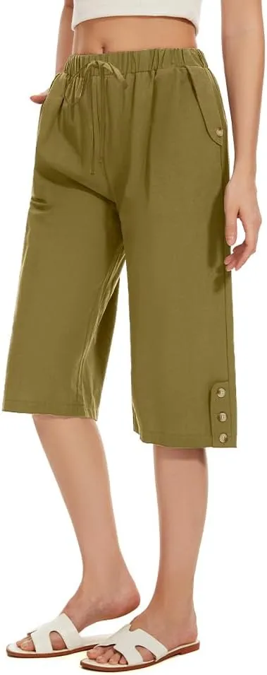 TBA Wide Leg Straight Capri Pants for Women Drawstring Elastic High Waist Joggers Pants Casual Cropped Trousers with Pockets