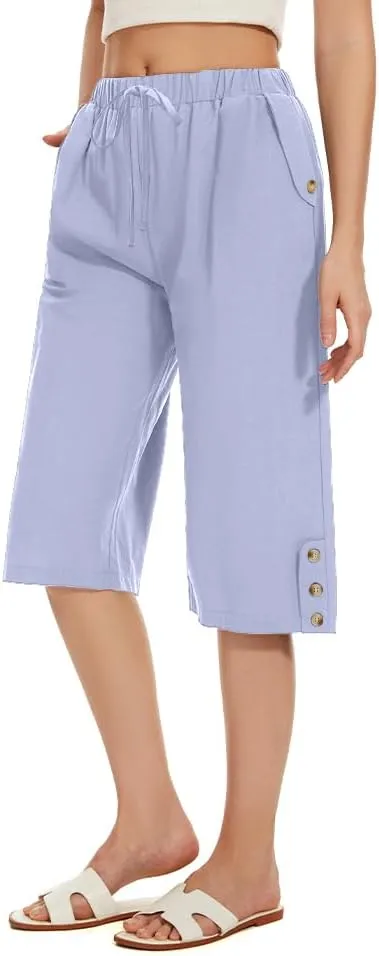 TBA Wide Leg Straight Capri Pants for Women Drawstring Elastic High Waist Joggers Pants Casual Cropped Trousers with Pockets