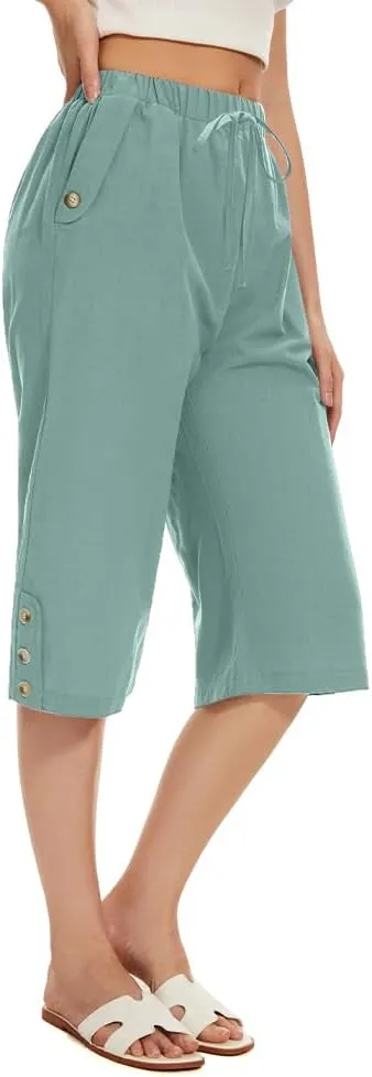 TBA Wide Leg Straight Capri Pants for Women Drawstring Elastic High Waist Joggers Pants Casual Cropped Trousers with Pockets