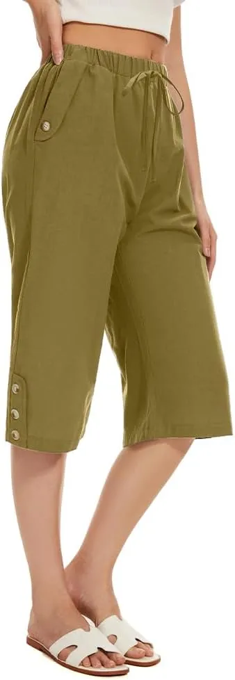 TBA Wide Leg Straight Capri Pants for Women Drawstring Elastic High Waist Joggers Pants Casual Cropped Trousers with Pockets