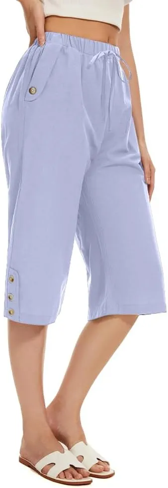 TBA Wide Leg Straight Capri Pants for Women Drawstring Elastic High Waist Joggers Pants Casual Cropped Trousers with Pockets