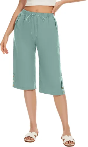TBA Wide Leg Straight Capri Pants for Women Drawstring Elastic High Waist Joggers Pants Casual Cropped Trousers with Pockets