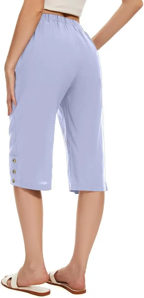 TBA Wide Leg Straight Capri Pants for Women Drawstring Elastic High Waist Joggers Pants Casual Cropped Trousers with Pockets