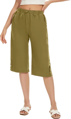 TBA Wide Leg Straight Capri Pants for Women Drawstring Elastic High Waist Joggers Pants Casual Cropped Trousers with Pockets