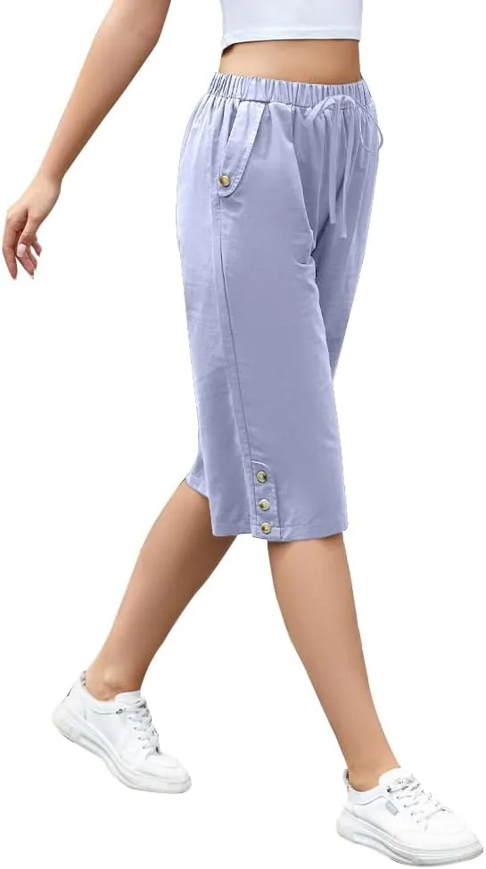 TBA Wide Leg Straight Capri Pants for Women Drawstring Elastic High Waist Joggers Pants Casual Cropped Trousers with Pockets