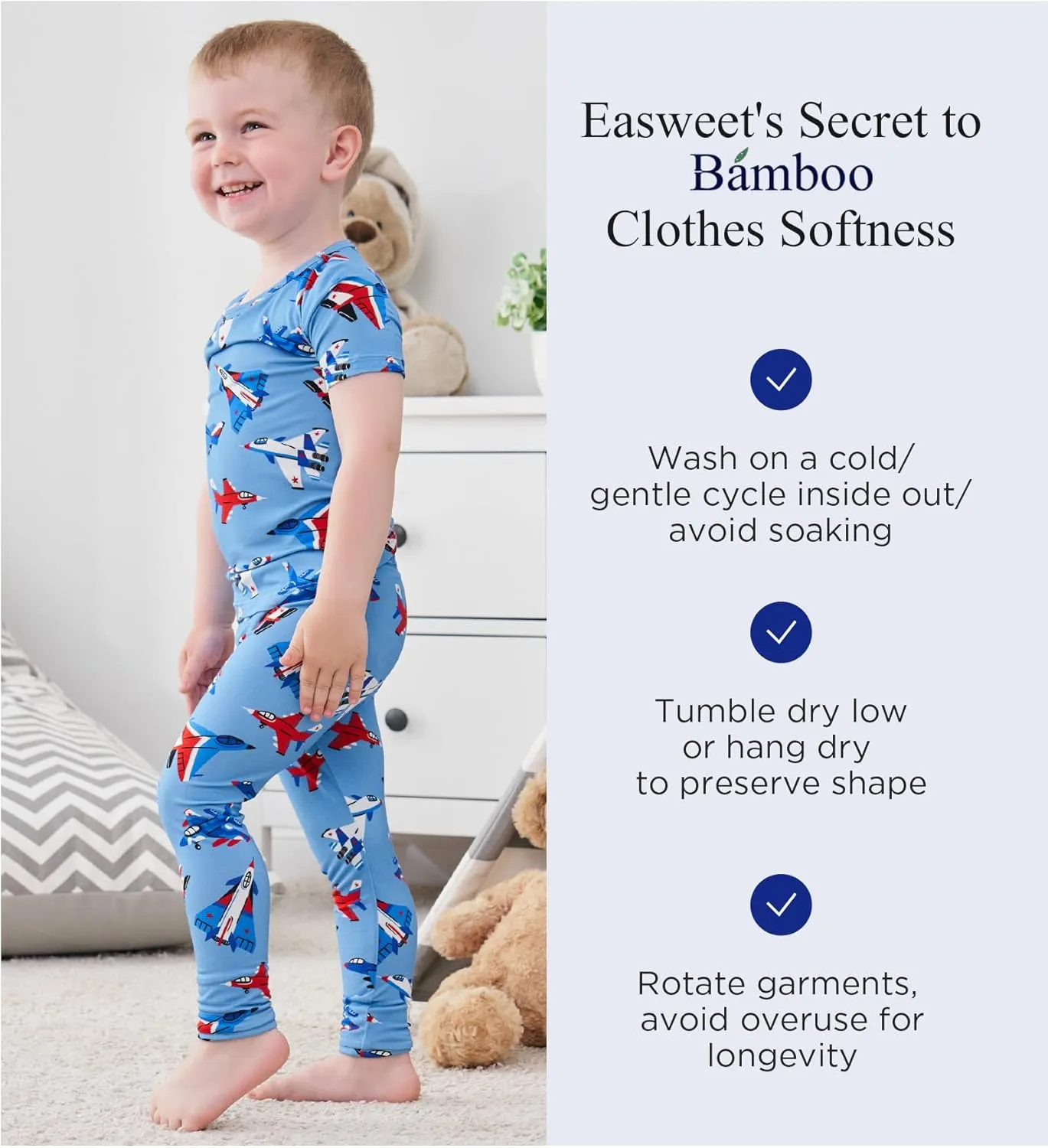Toddler Boys Girls Pajamas Soft Bamboo Viscose Short Sleeve Top and Pants Summer 2 Piece PJs Set