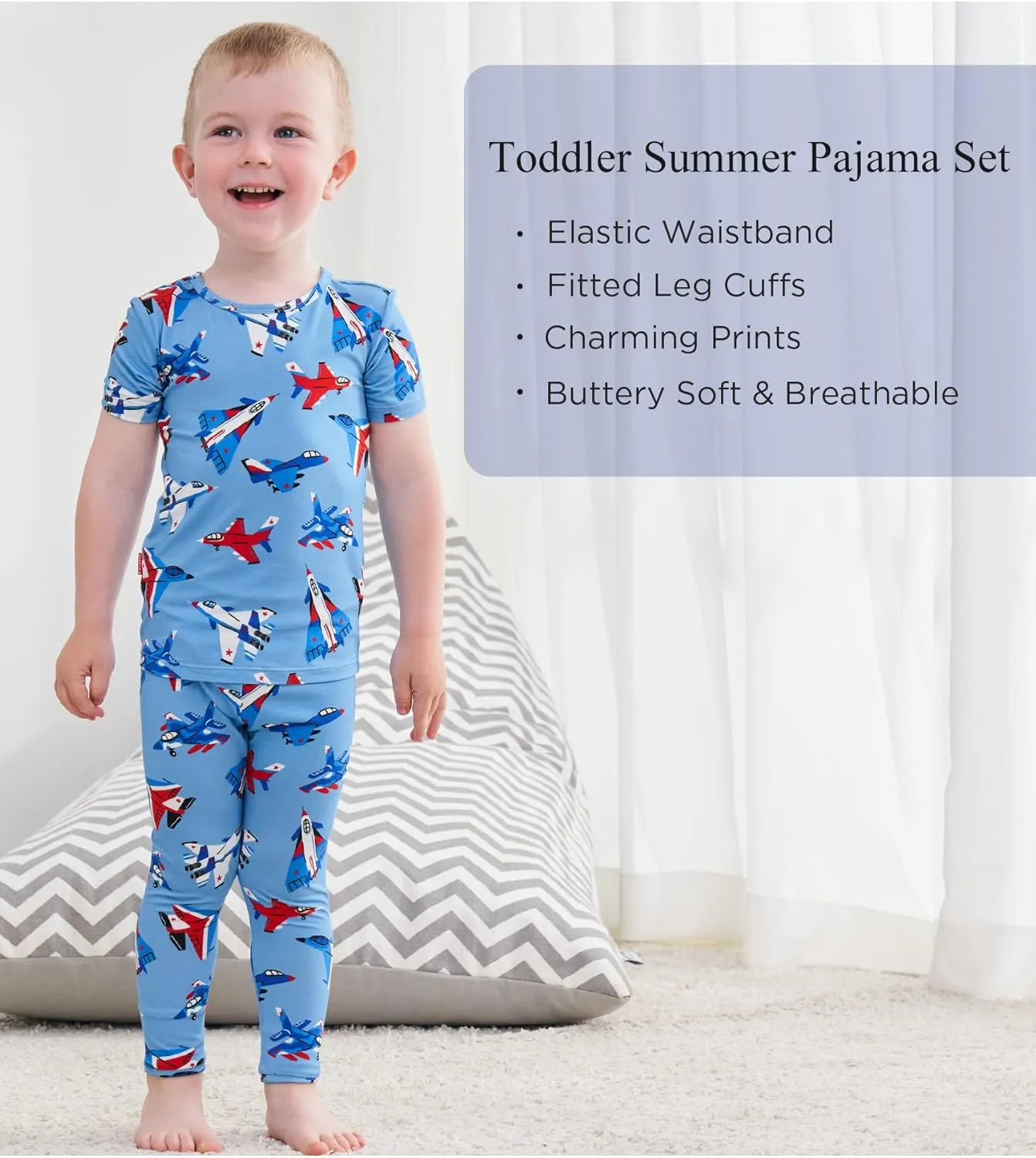 Toddler Boys Girls Pajamas Soft Bamboo Viscose Short Sleeve Top and Pants Summer 2 Piece PJs Set